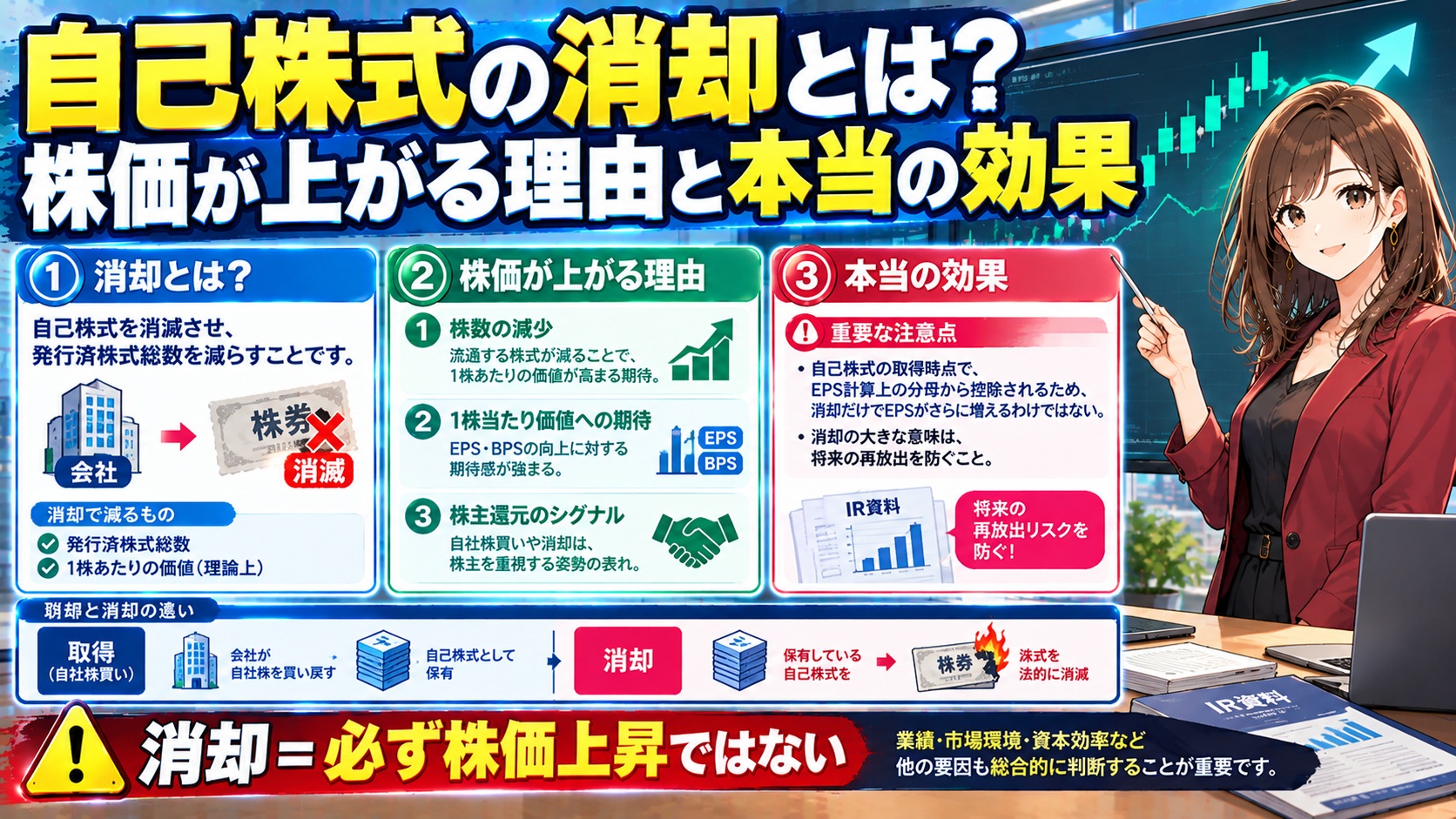 自己株式の消却とは？株価が上がる理由と本当の効果