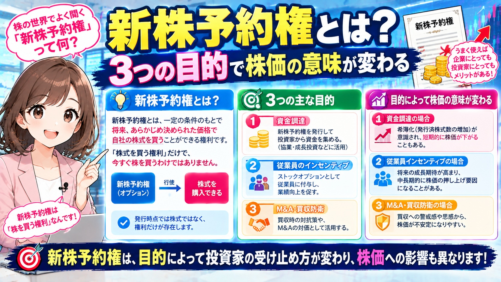 新株予約権とは？3つの目的で株価の意味が変わる