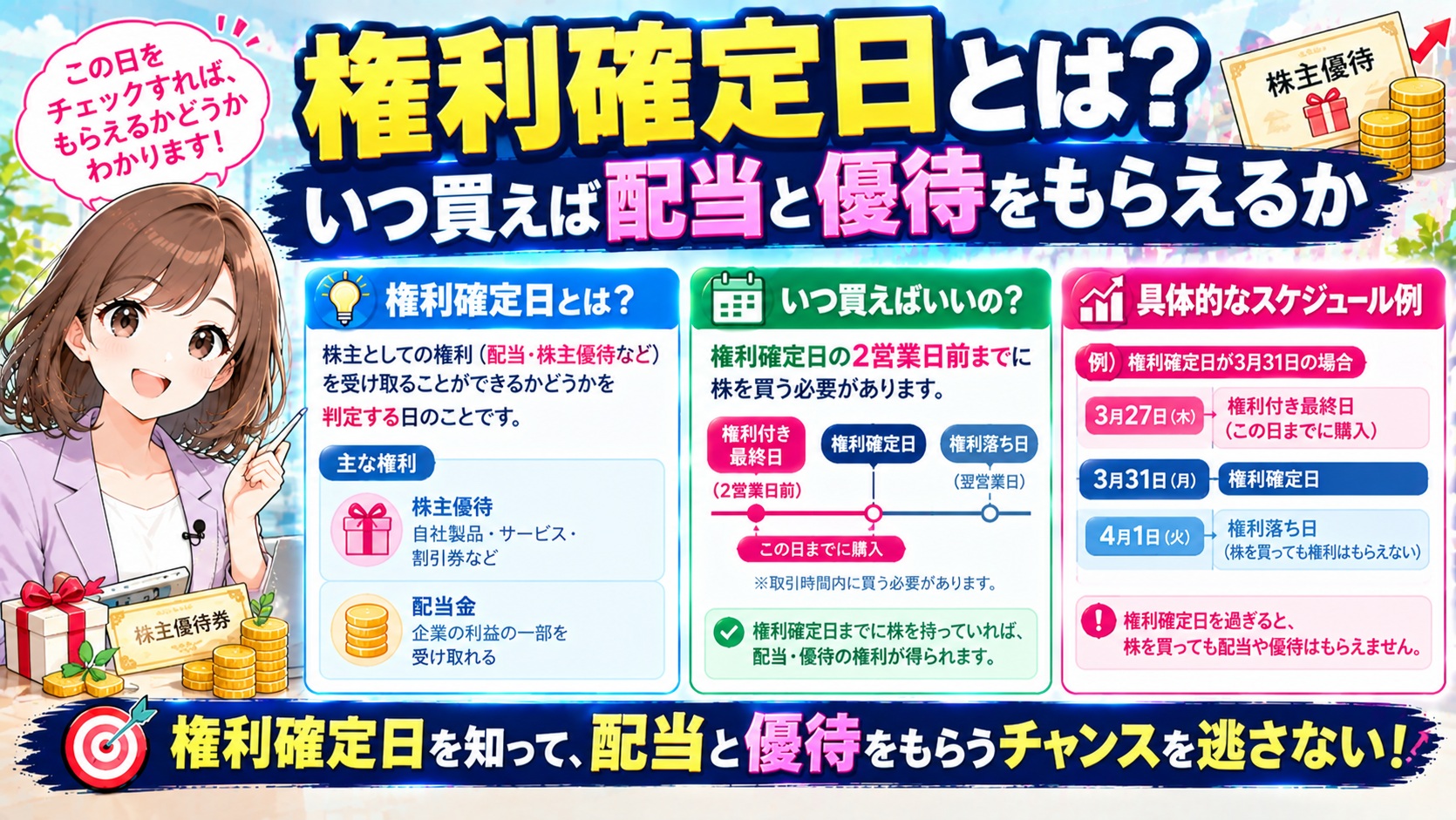 権利確定日とは？いつ買えば配当と優待をもらえるか
