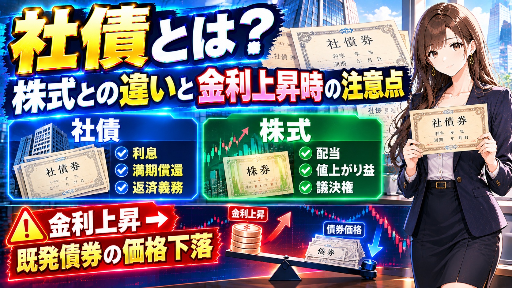 社債とは？株式との違いと金利上昇時の注意点