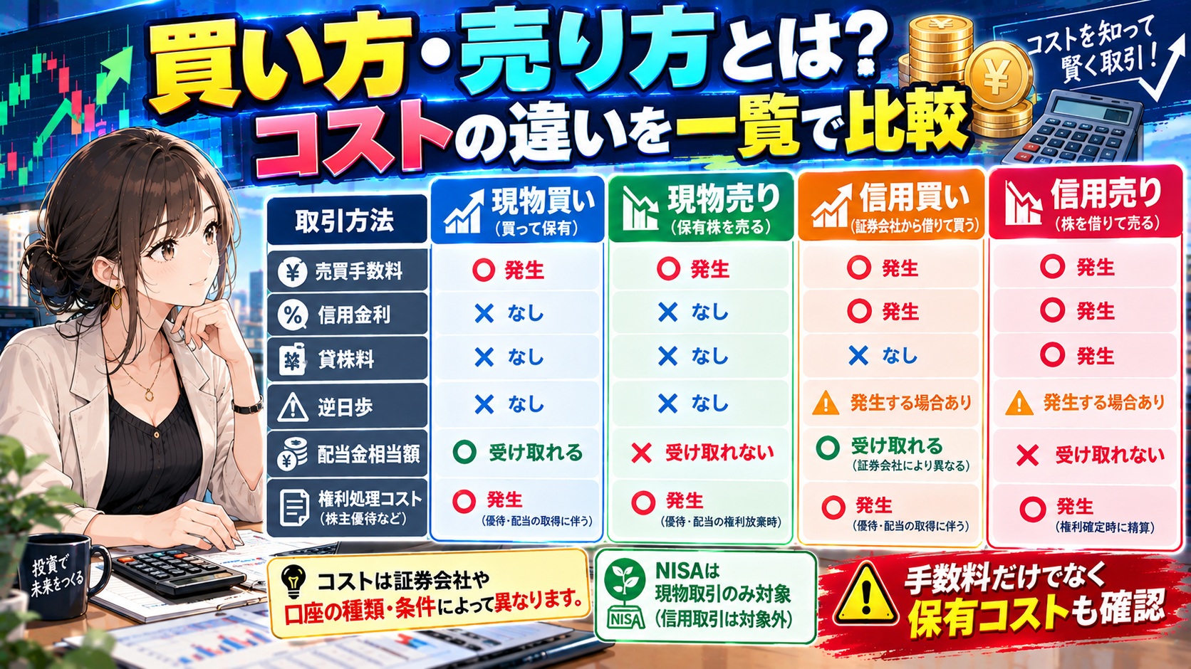 買い方・売り方とは？コストの違いを一覧で比較