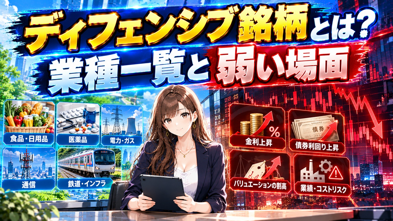 ディフェンシブ銘柄とは？業種一覧と弱い場面