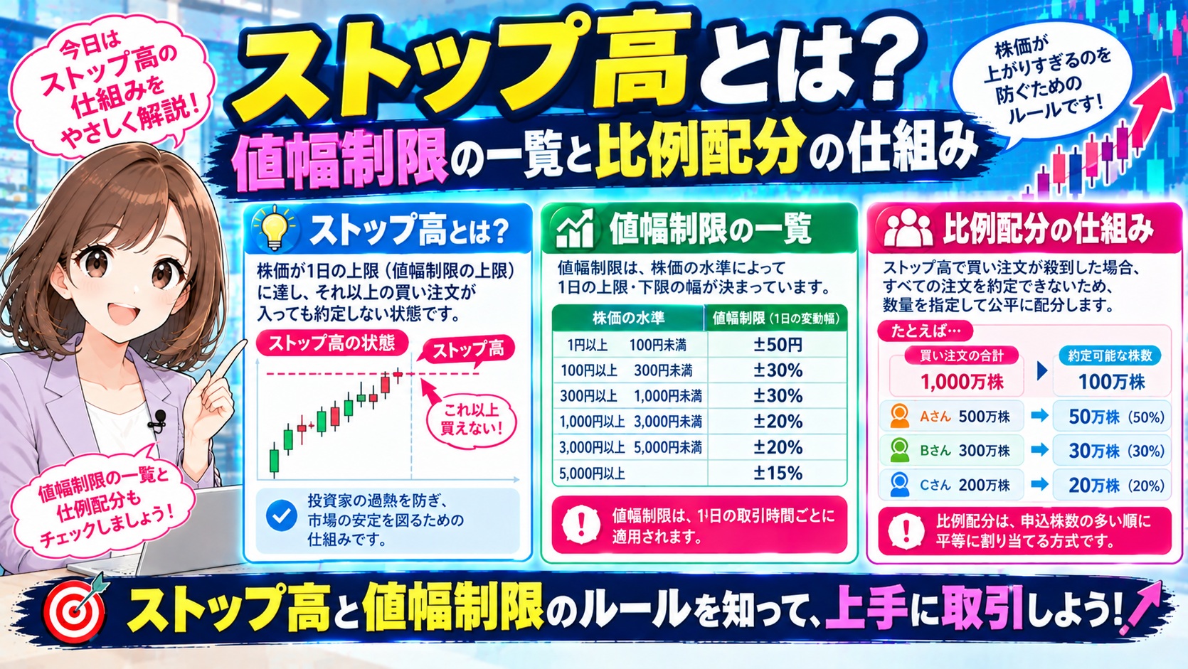 ストップ高とは?値幅制限の一覧と比例配分の仕組み