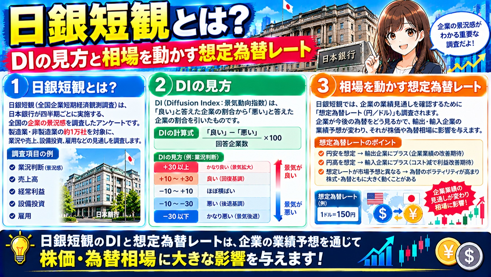 日銀短観とは?DIの見方と相場を動かす想定為替レート