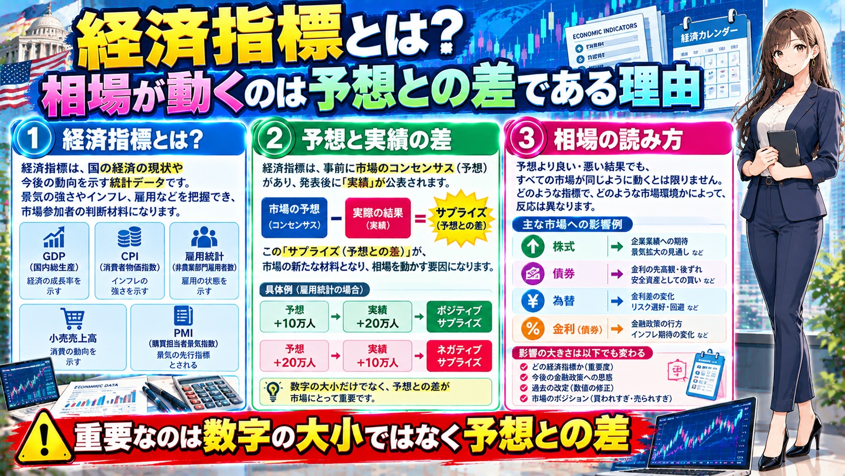 経済指標とは?相場が動くのは予想との差である理由