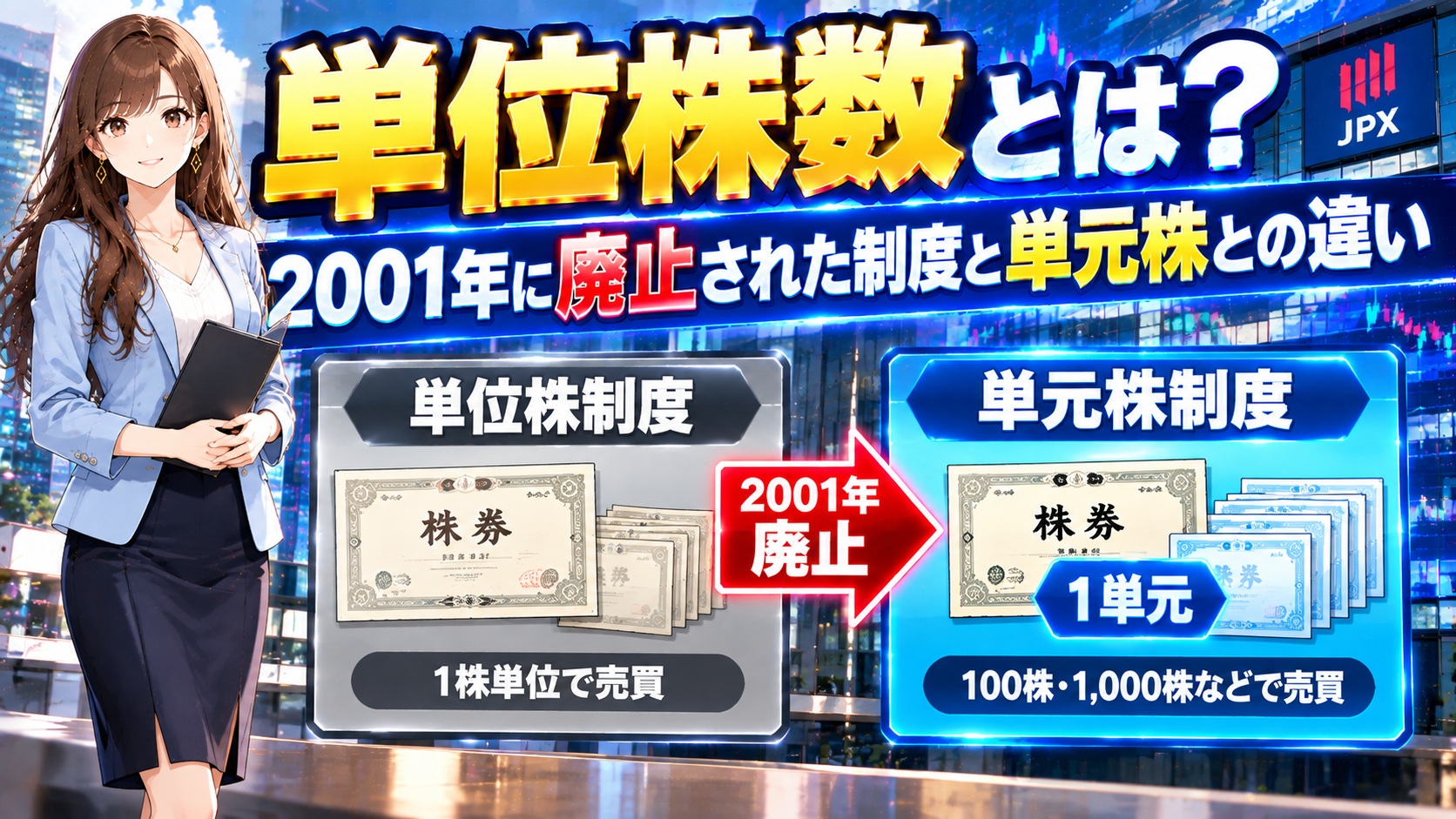 単位株数とは？2001年に廃止された制度と単元株との違い