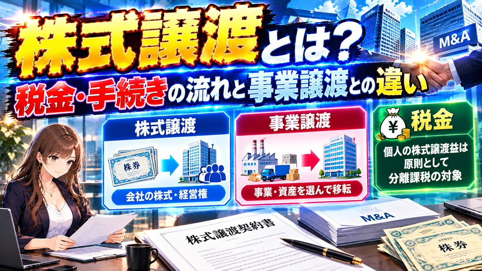 株式譲渡とは?税金・手続きの流れと事業譲渡との違い