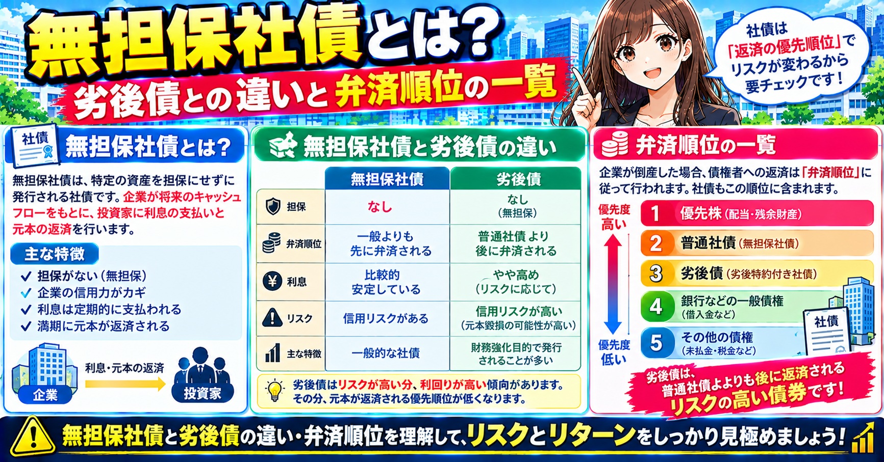 無担保社債とは?劣後債との違いと弁済順位の一覧