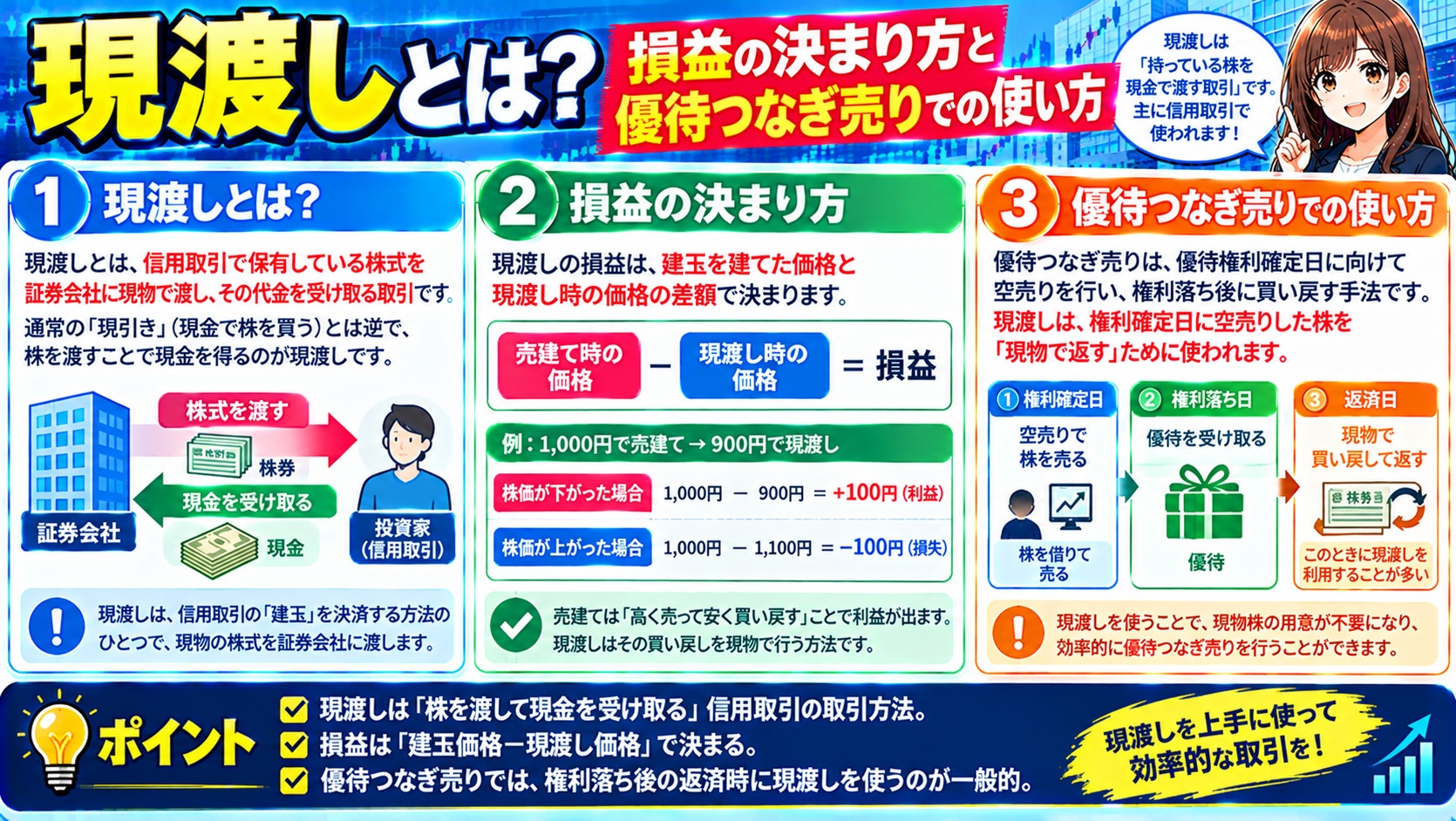 現渡しとは?損益の決まり方と優待つなぎ売りでの使い方