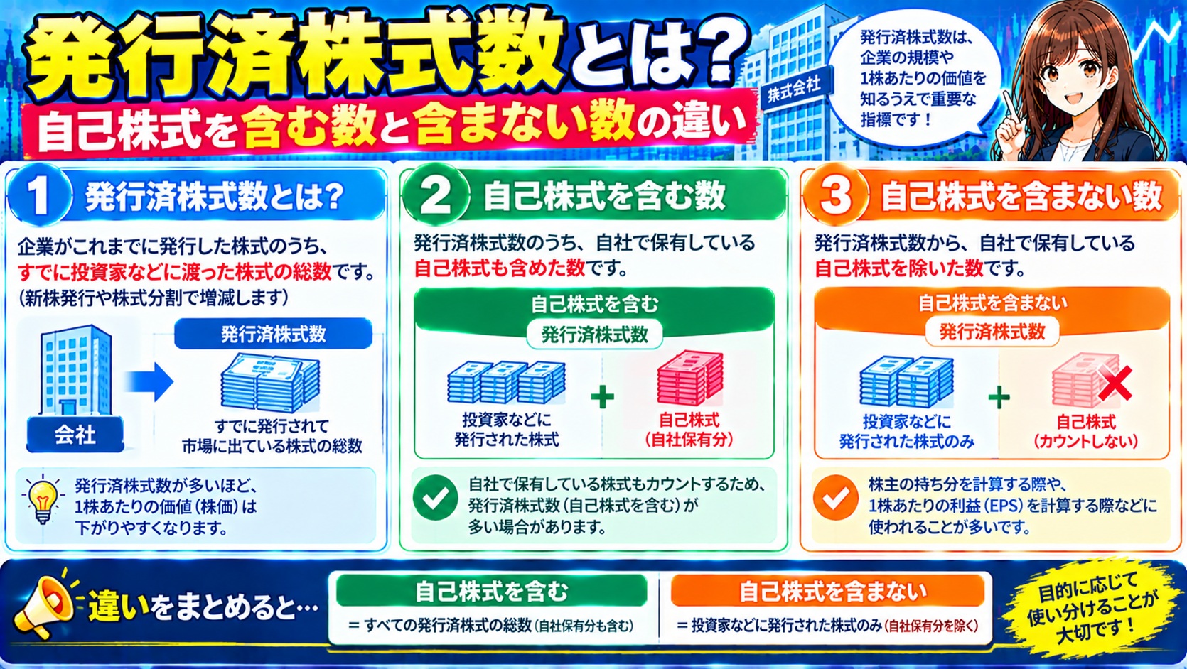 発行済株式数とは？自己株式を含む数と含まない数の違い