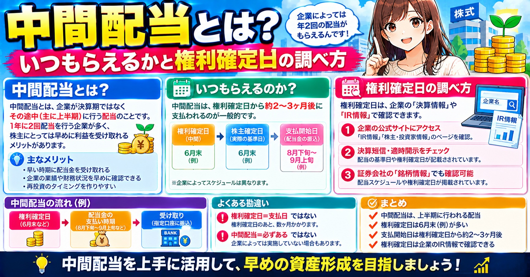 中間配当とは？いつもらえるかと権利確定日の調べ方