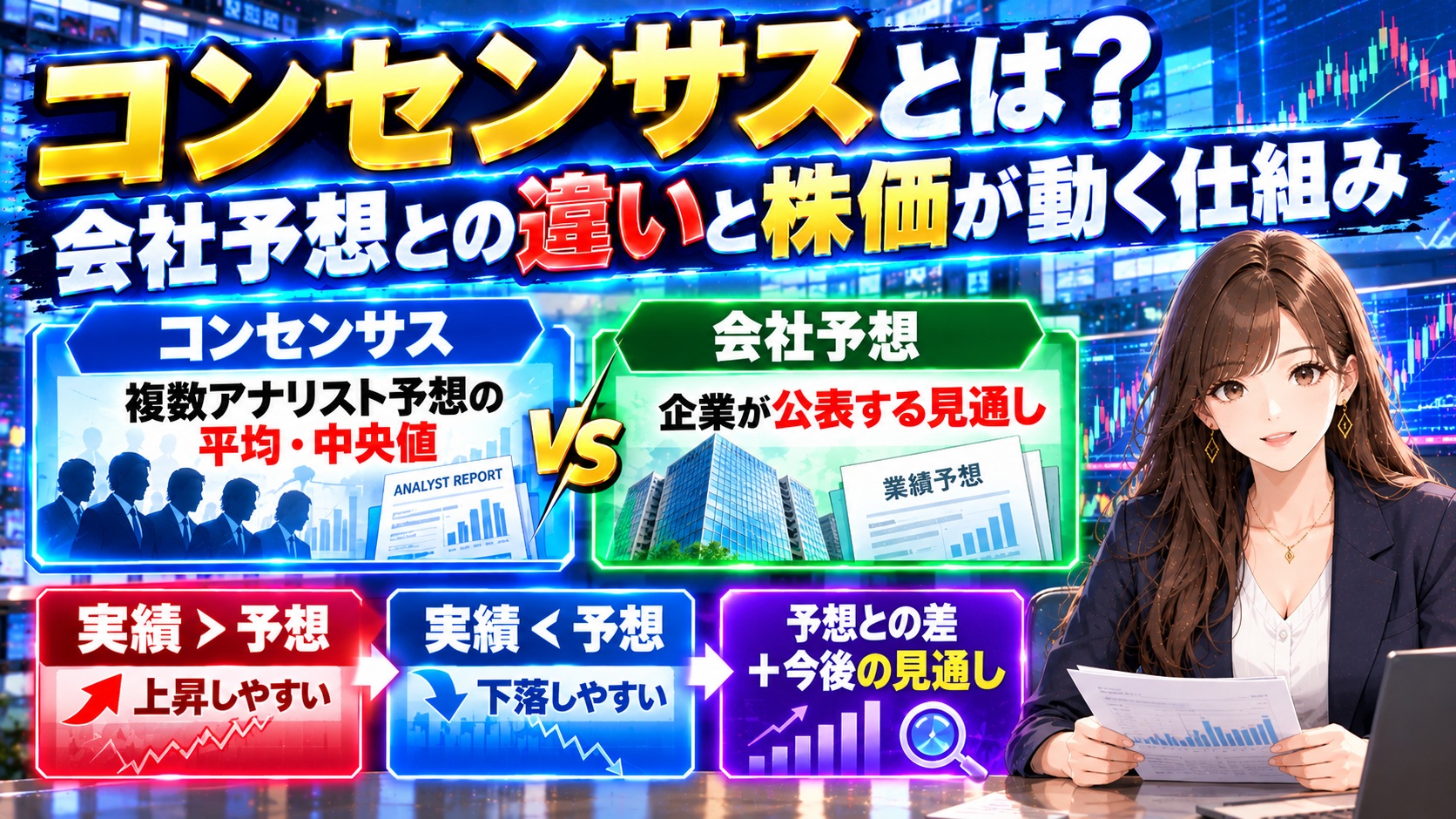 コンセンサスとは？会社予想との違いと株価が動く仕組み