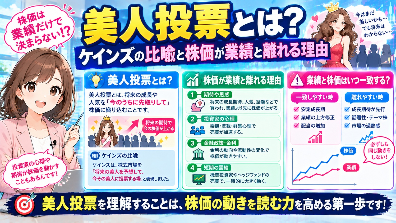 美人投票とは?ケインズの比喩と株価が業績と離れる理由