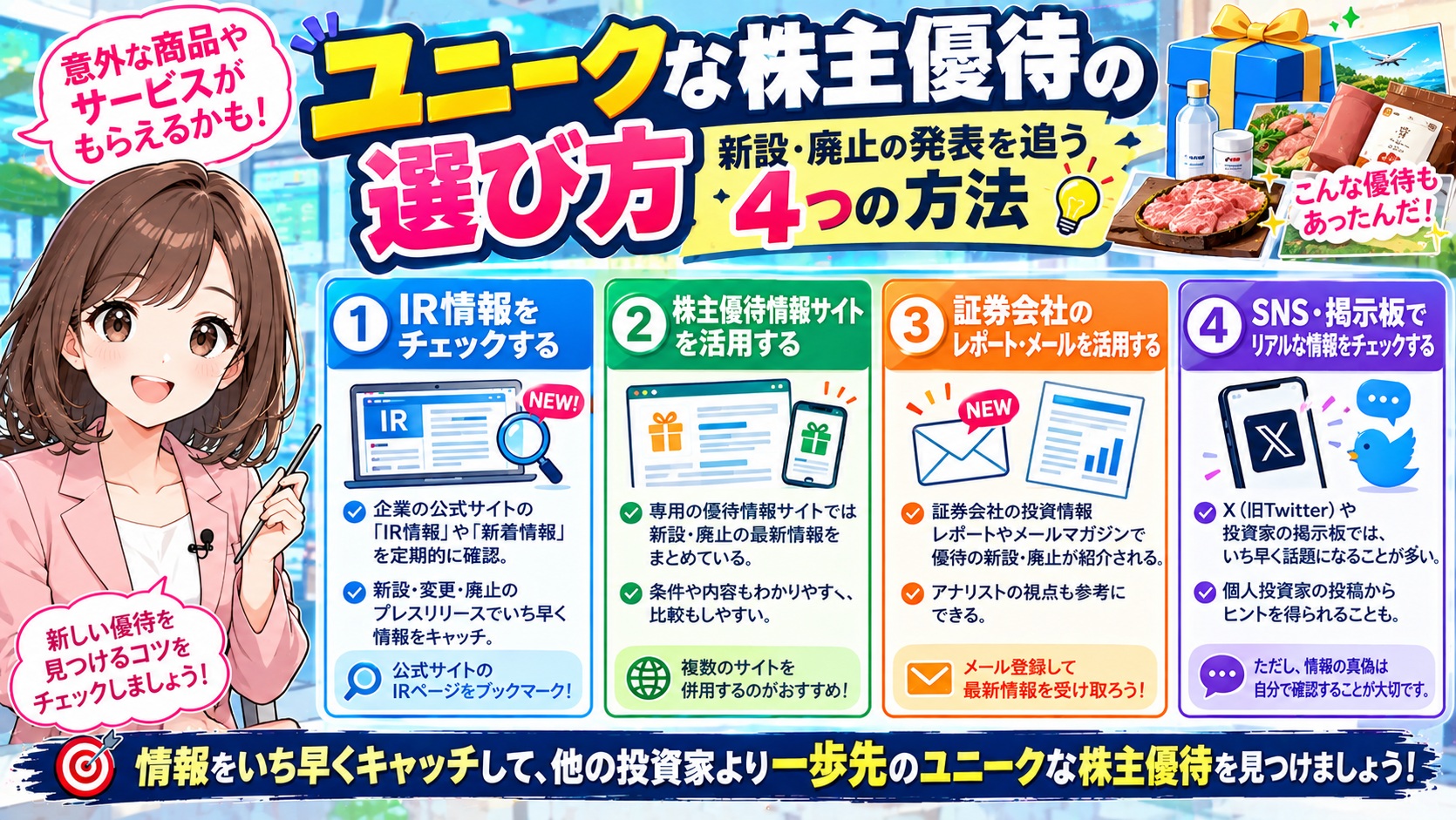 ユニークな株主優待の選び方｜新設・廃止の発表を追う4つの方法