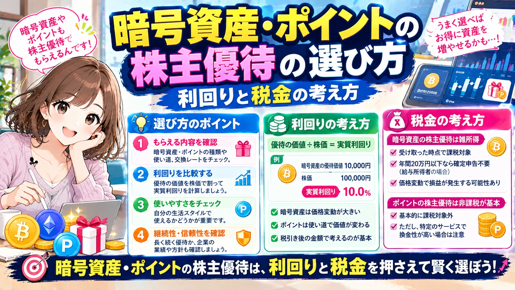 暗号資産・ポイントの株主優待の選び方|利回りと税金の考え方