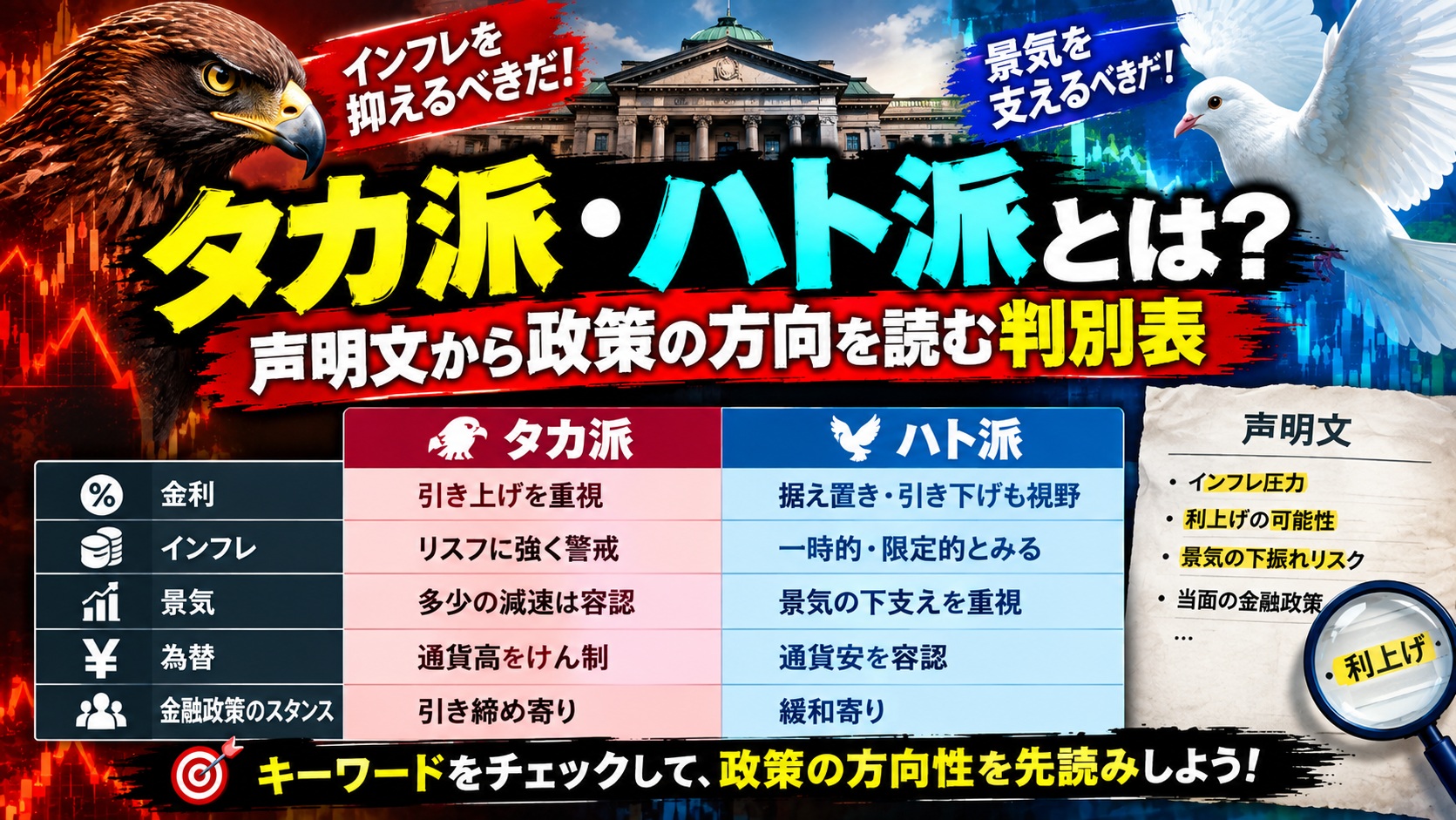 タカ派・ハト派とは？声明文から政策の方向を読む判別表