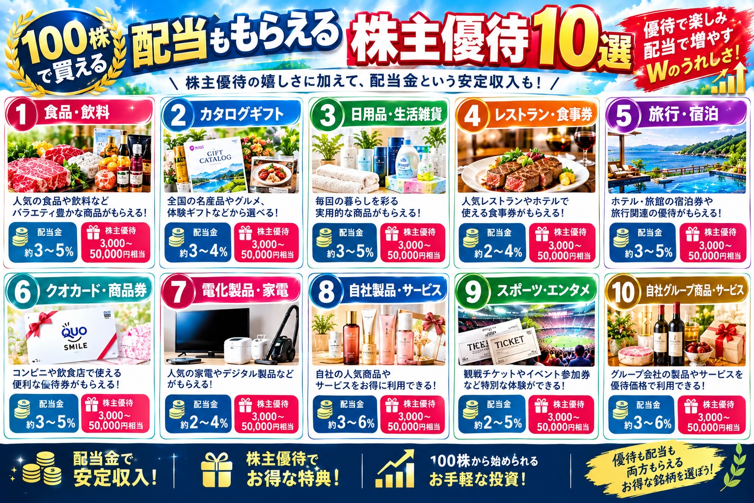 配当ももらえる株主優待10選|優待+配当の総合利回りランキング2026年版