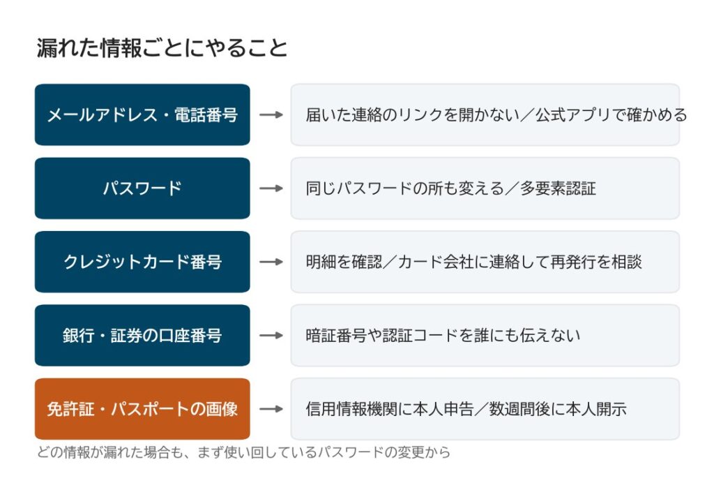 漏れた情報の種類ごとにやることの早見図